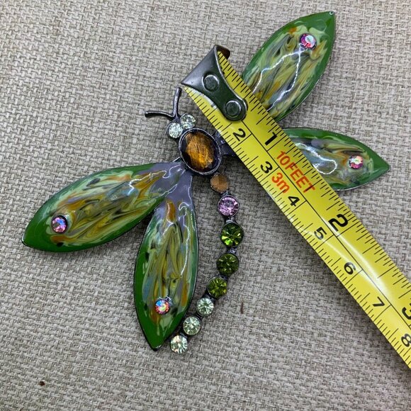 Dragonfly Enamel Multi Colored Rhinestone Gun Metal Brooch Pin - Picture 8 of 8